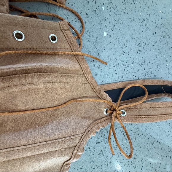 Charming Tan Vest with Lace-Up Detail - Picture 3 of 9